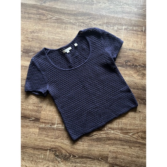 Vince Navy Blue Textured Scoop Neck Top Size Small - Picture 7 of 8